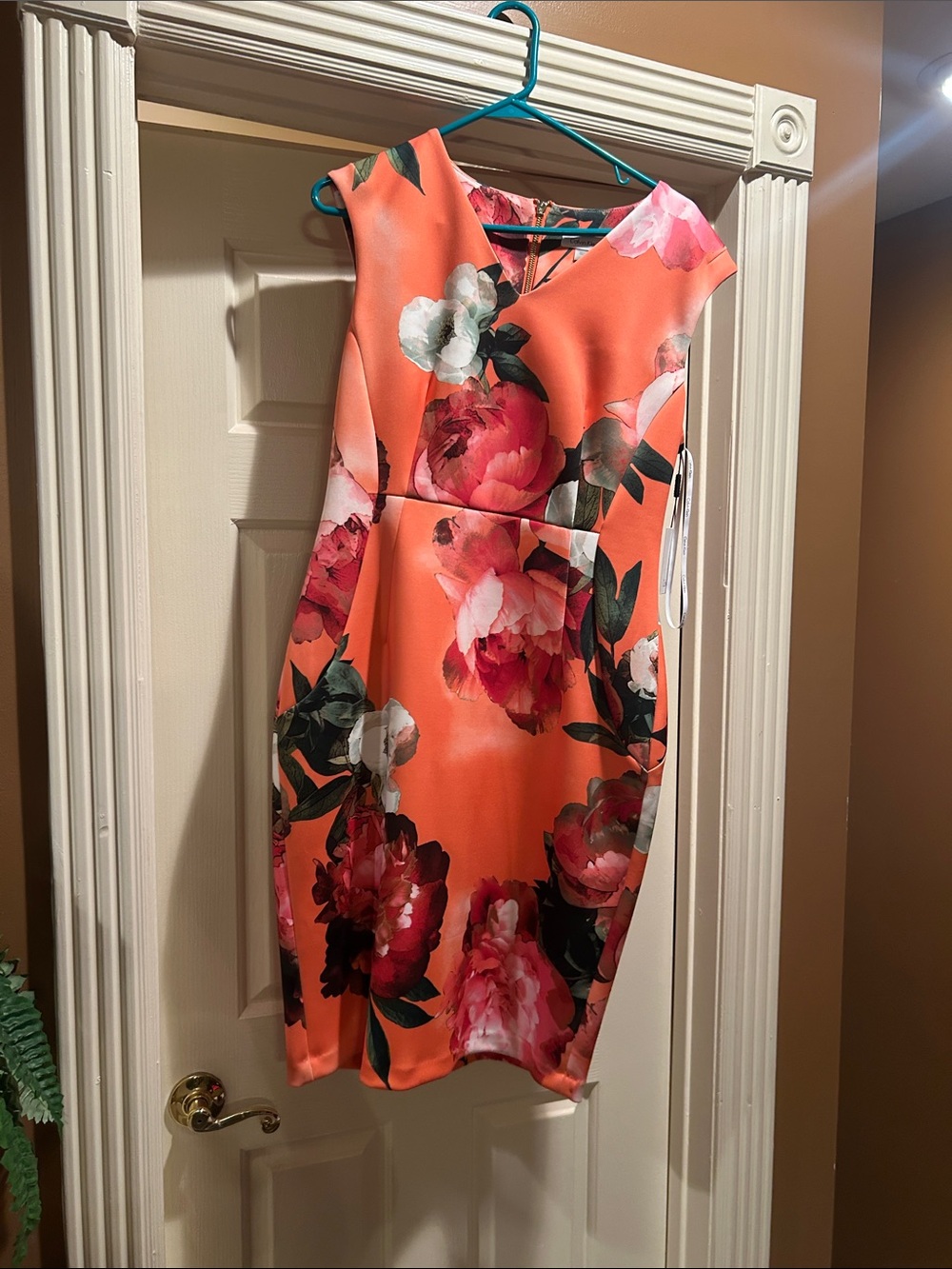Calvin Klein Coral Floral Midi Dress